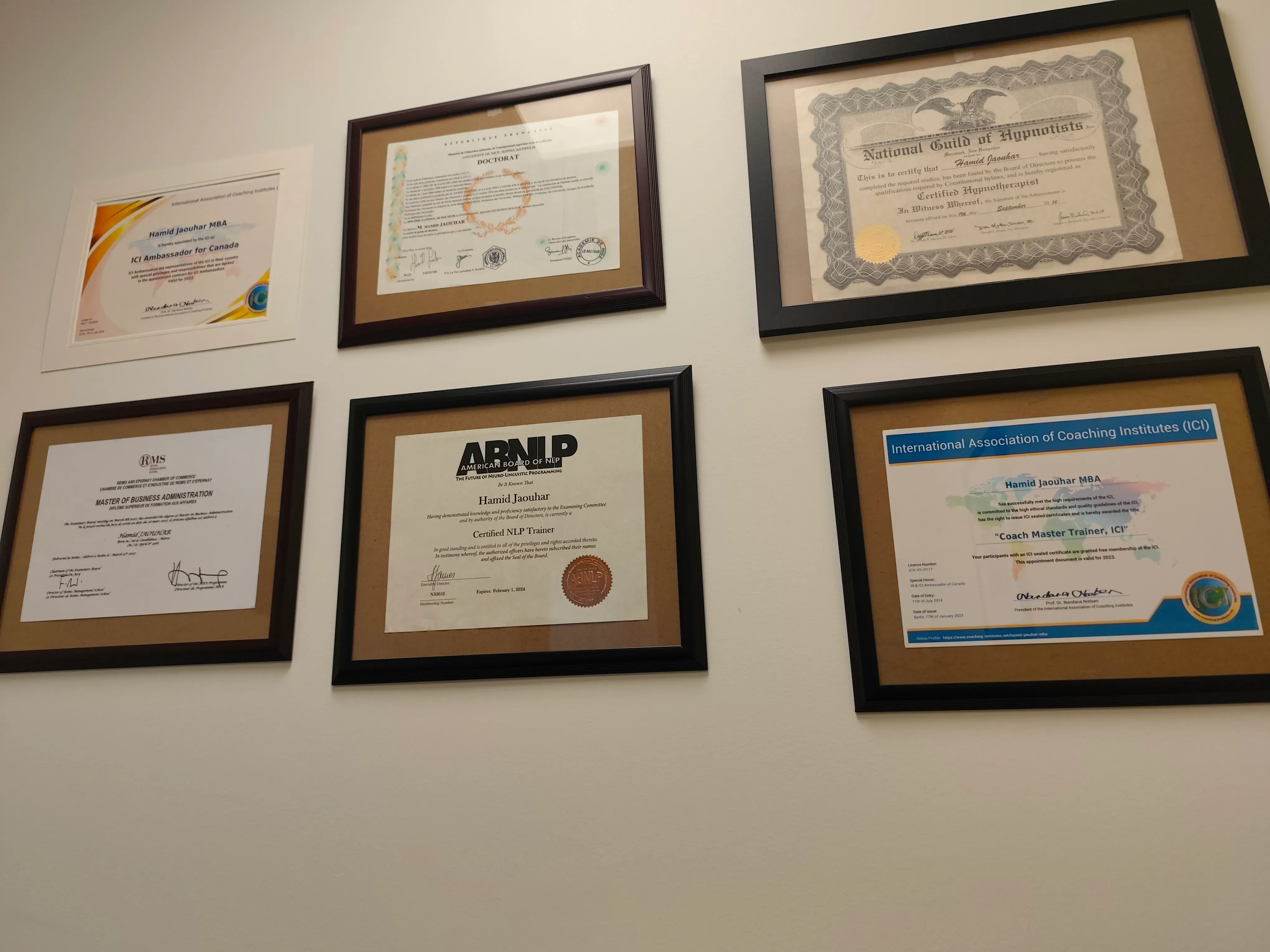 Diplômes et certifications de Hamid Jaouhar — Psycho-praticien à Casablanca